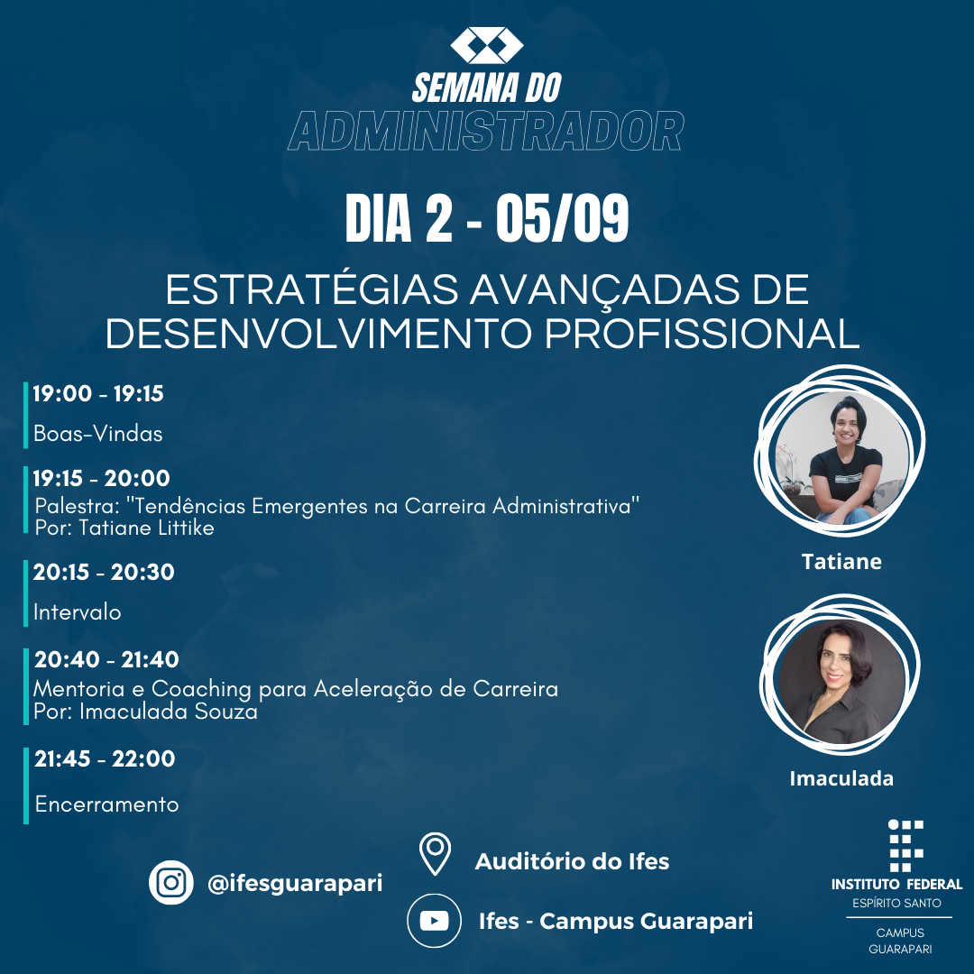 Programa&ccedil;&atilde;o do dia 5 de setembro - Semana do Adminstrador