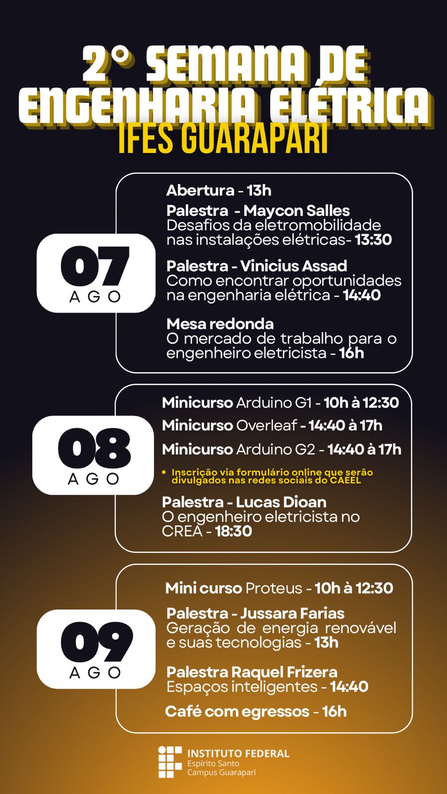 Banner com a programação da 2º Semana da Engenharia, promovida pela CAEEL