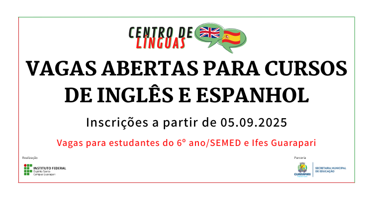 Inscrições abertas para cursos de inglês e espanhol no Centro de Línguas do Ifes Guarapari